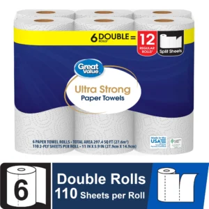 Great Value Ultra Strong Paper Towels, 6 Double Rolls